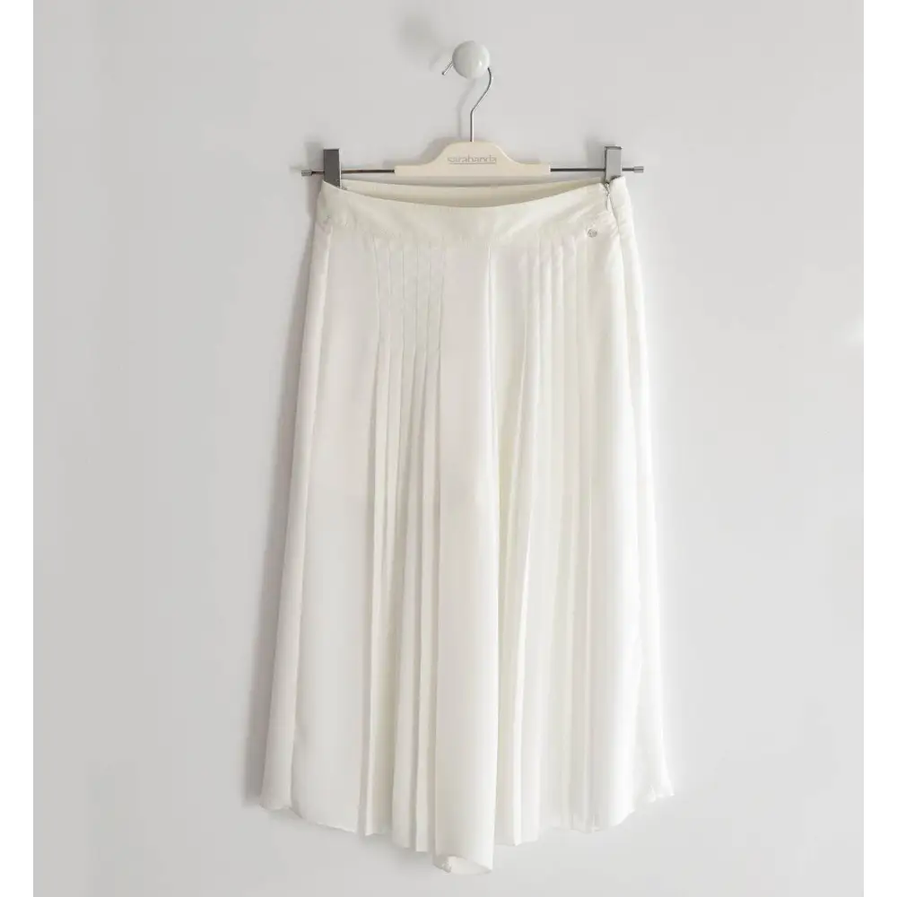 pantaloni plissettati bambina Sarabanda bianchi a gamba larga midi con vita elastica e pieghe