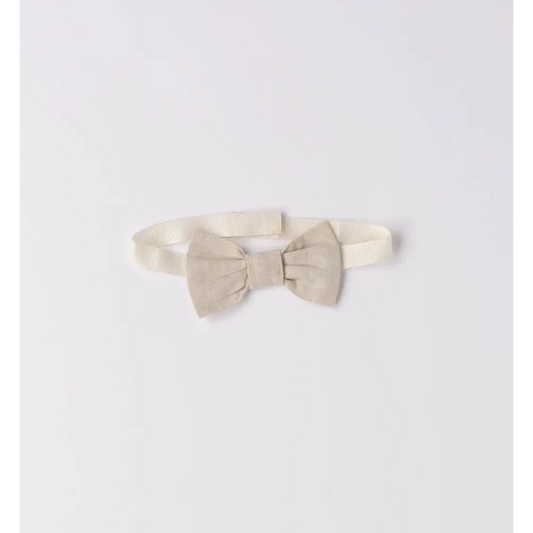 papillon elegante bambino Sarabanda in lino beige con fascia elastica regolabile accessorio cerimonia