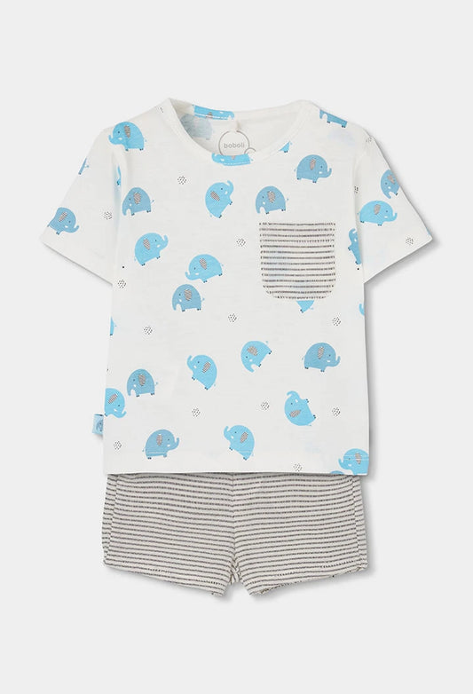 Completo Neonato in Cotone con Elefantini Azzurri - BOBOLI - OOPS by BabyBimbo 0-16