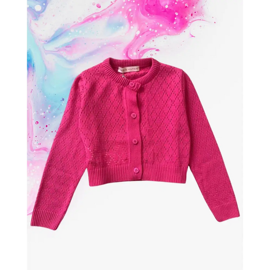 Cardigan Paris Hilton in maglia rosa fucsia per bambina elegante e morbido cardigan corto bambina 3-7 anni