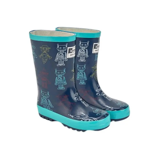 Stivaletti impermeabili bimbo fantasia robot Boboli blu con dettagli turchese e disegni robot