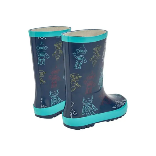 Boboli stivaletti impermeabili bimbo fantasia robot blu con bordo e suola turchese
