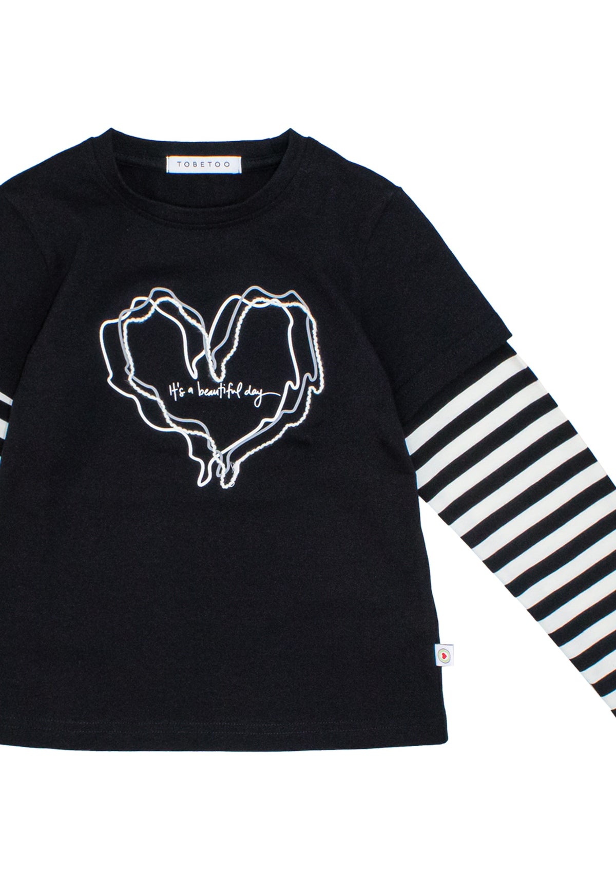 T-Shirt Bambina TOBETOO a Maniche Lunghe con Maniche a Righe e Stampa Grafica