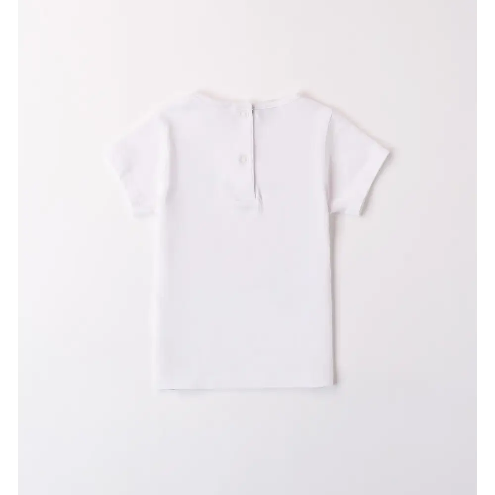 Maglietta bianca Sarabanda in cotone con maniche corte e chiusura posteriore con bottone