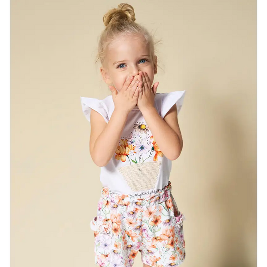 Maglietta Sarabanda bambina con t-shirt disegni floreali bambina e maniche a volant
