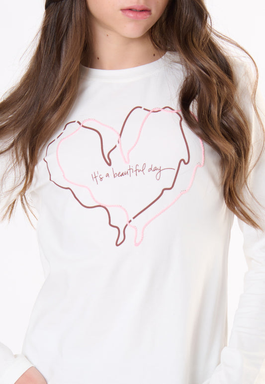 T-Shirt Ragazza TOBETOO Bianca a Maniche Lunghe - OOPS by BabyBimbo 0-16