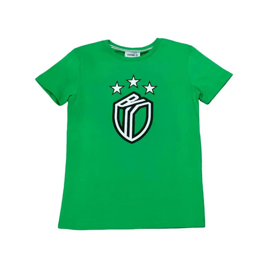 T-SHIRT VERDE MANICA CORTA BIKKEMBERGS BAMBINO con logo a scudo e stelle sul petto