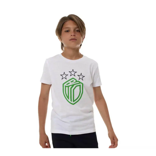 T-SHIRT VERDE MANICA CORTA BIKKEMBERGS BAMBINO bianca con logo verde e stelle nere sul petto