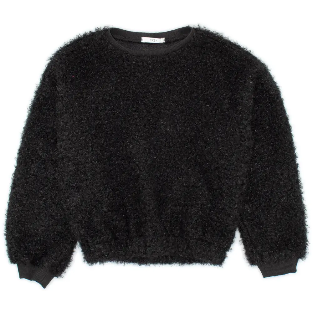 Maglia felpata nera girocollo in tessuto soffice maglione nero ragazza 16 anni maniche lunghe polsi elasticizzati