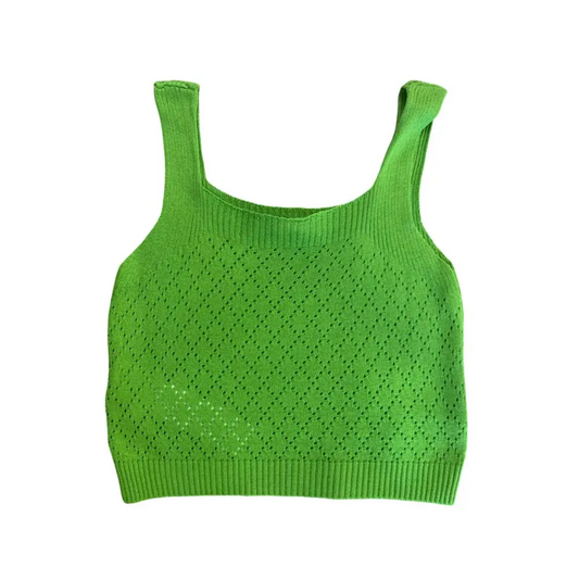 Top Verde per bambina e ragazza in maglia traforata di Paris Hilton senza maniche