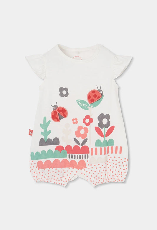 Pagliaccetto Neonata in Cotone Bianco con Coccinelle e Fiori - BOBOLI - OOPS by BabyBimbo 0-16