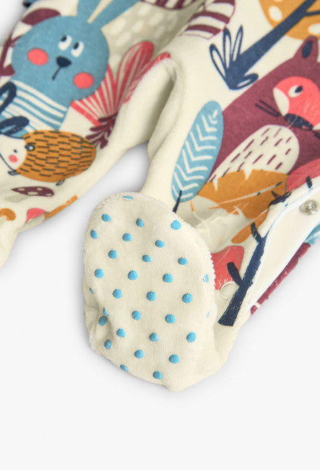 Tutina neonato in maglia bianca con animali Boboli con piedini morbidi e dettagli a righe e coniglio