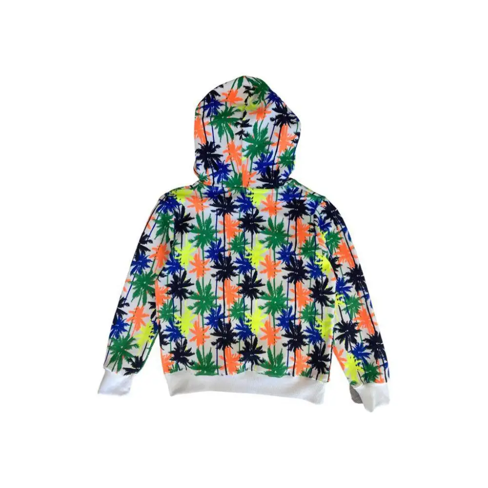 felpa bambino Parental Advisory 8-16 anni con cappuccio stampa palme multicolore sul retro