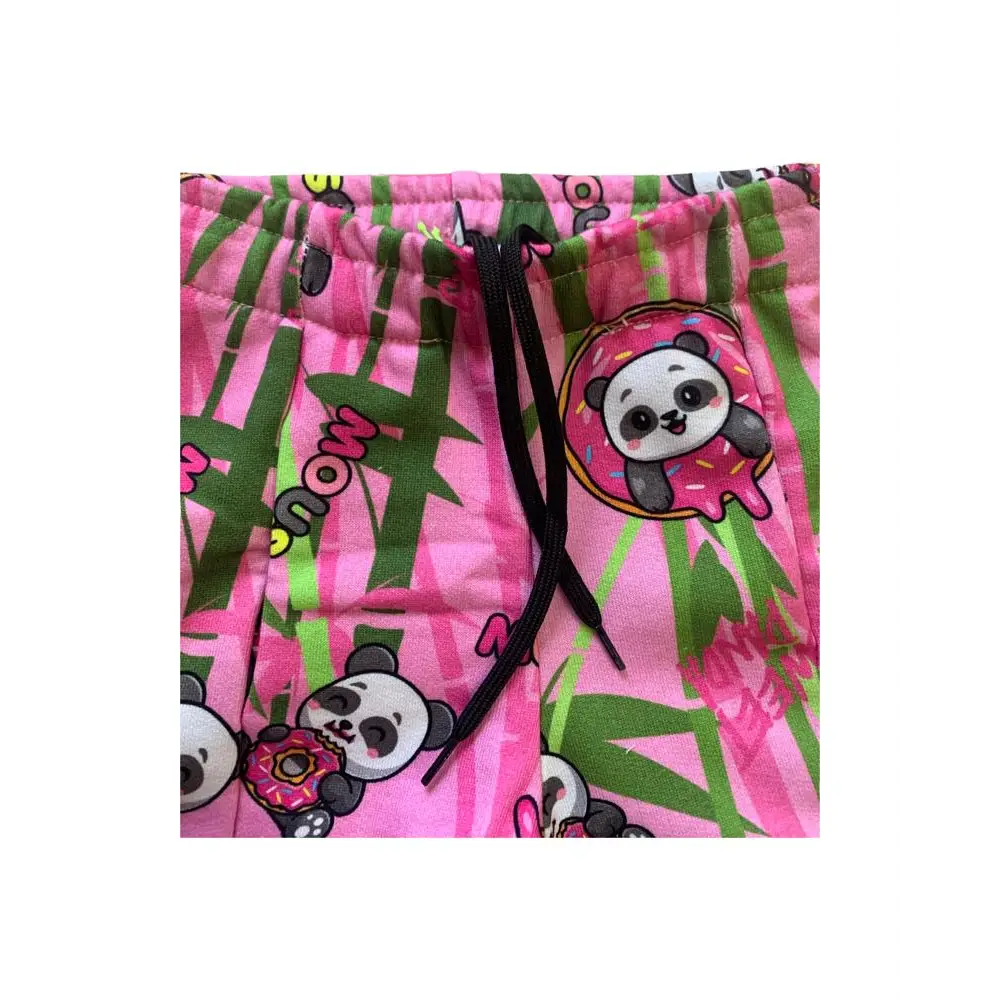 Shorts rosa bimba panda Mousse con stampa panda e dettagli verdi e neri