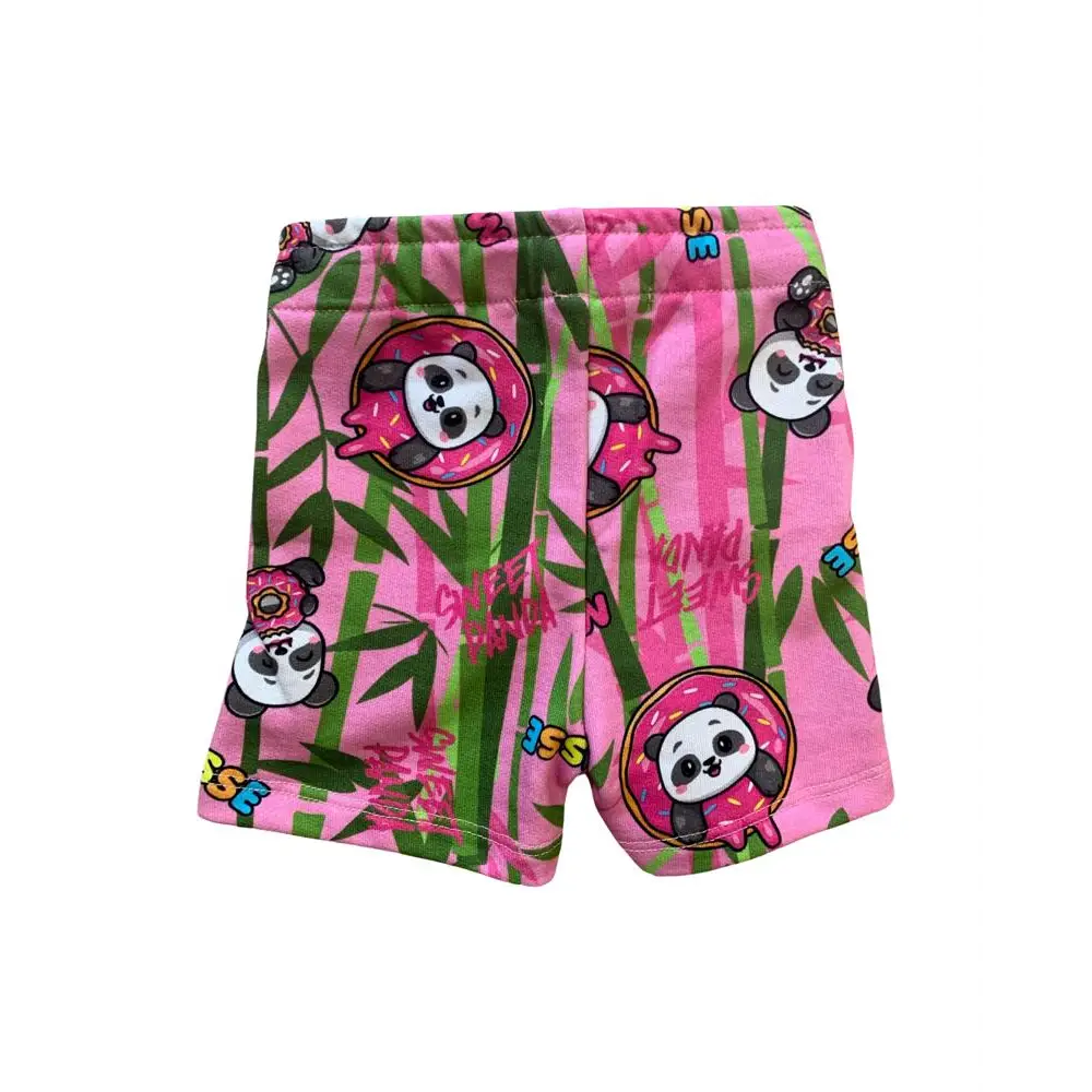 Shorts rosa bimba panda Mousse con stampa panda e motivi vegetali colorati