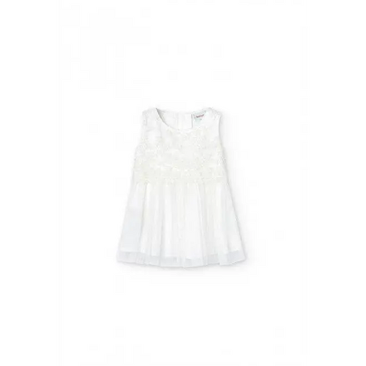 Vestito tulle lavorato per biambina e per neonata di Boboli con dettagli floreali bianchi