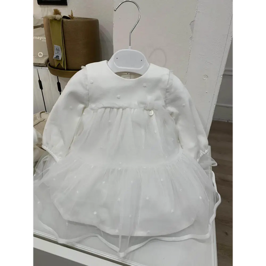 Vestito tulle panna neonata Mayoral con maniche lunghe e gonna vaporosa elegante