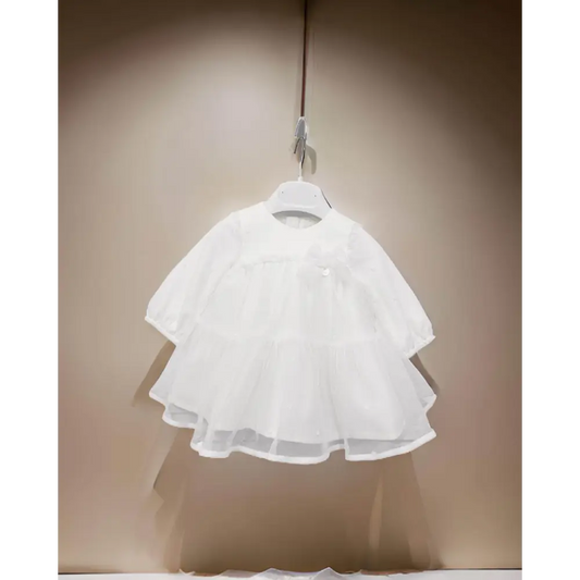 Vestito tulle panna neonata Mayoral elegante con maniche lunghe e gonna a strati