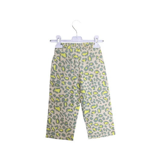 pantalone bambino Y-Clu 3-7 anni in tessuto leggero con vita elasticizzata e stampa animalier verde e gialla