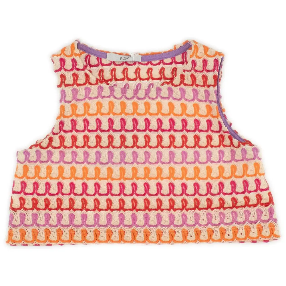 Top crop per ragazza colorato e alla moda Y-ClU con design a strisce ondulate e colori vivaci