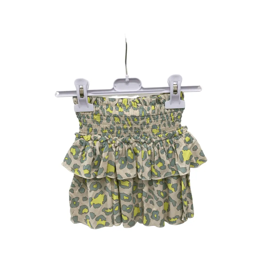 gonna bambina Yclù 3-7 anni corta con vita arricciata volant doppio stampa animalier verde grigio