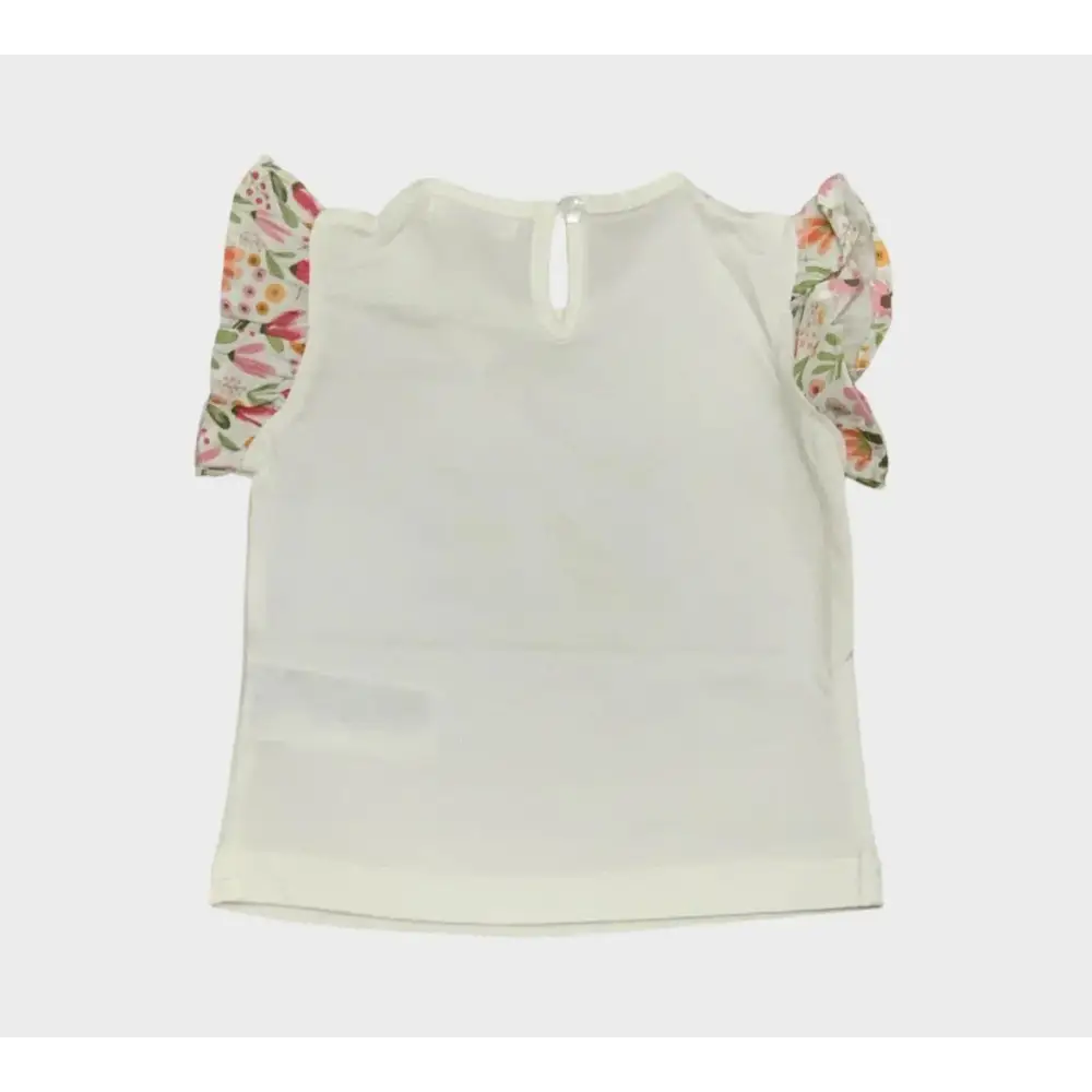 Maglietta e pantaloni fiori bimba Y-Clù con maniche a volant floreali in cotone bianco