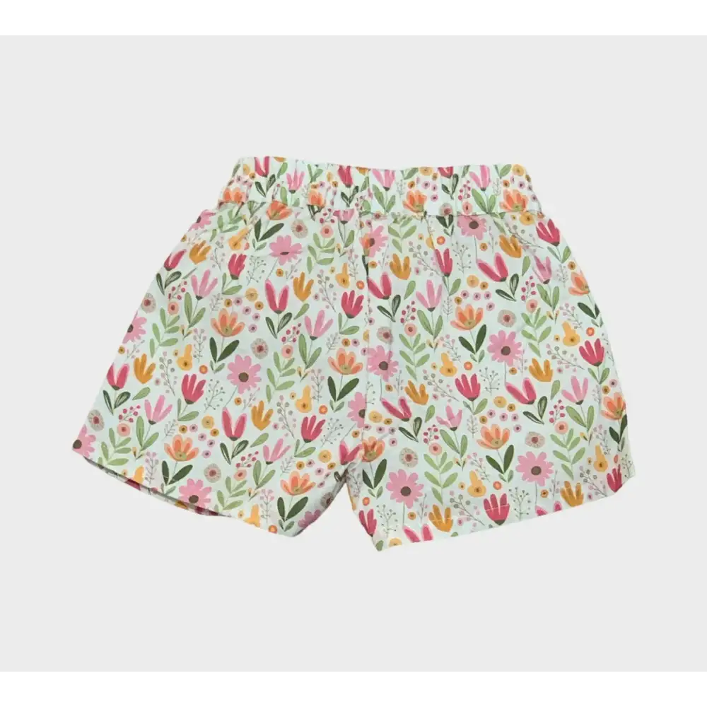 Shorts bimba Y-Clù con stampa fiori colorati per completo maglietta e pantaloni fiori bimba