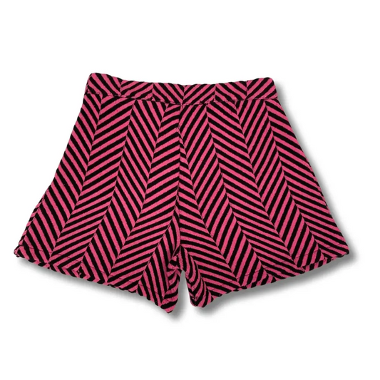 pantaloncini ragazza YCLU in maglia rosa e nera a righe diagonali effetto chevron con vita elasticizzata