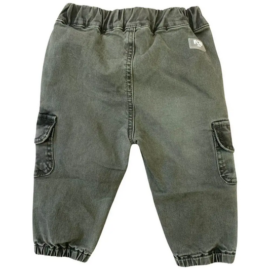 pantalone cargo neonato Yclù in cotone grigio stonewash con vita e polsini elasticizzati e tasche laterali