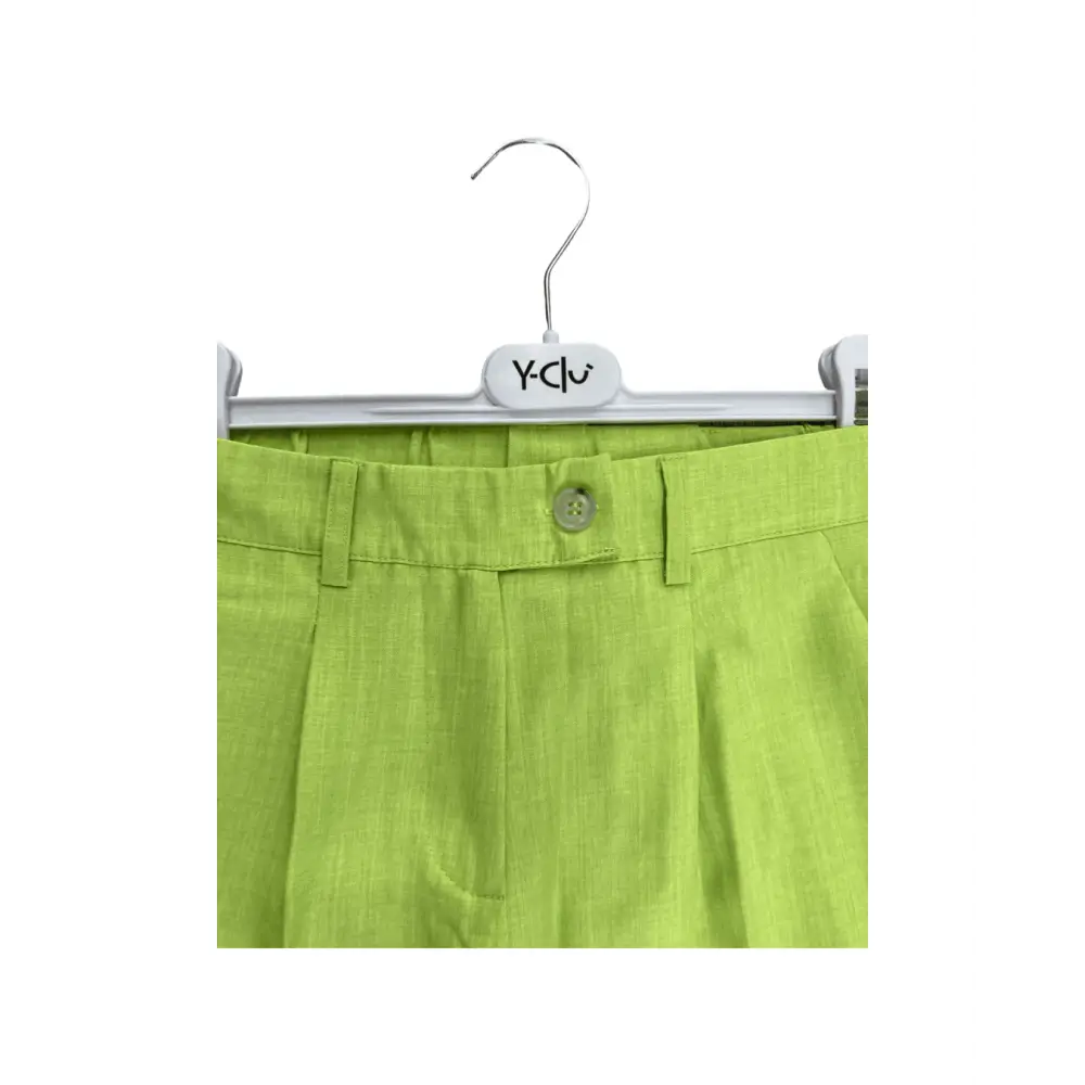 pantaloni verdi bambina elastico vita in lino leggero con pieghe bottone e passanti per cintura