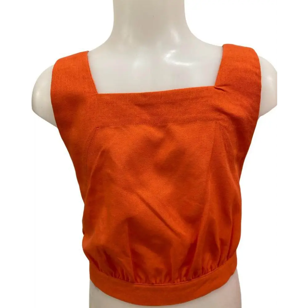 Top arancione corto con scollo quadrato e spalline larghe, fascia elastica al fondo, top ragazza Yclù estate