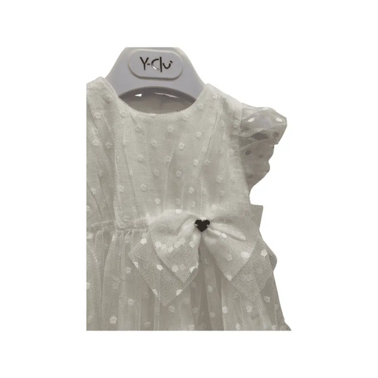 Y Clu abito tulle panna neonata con pois a rilievo fiocco centrale con cuoricino per cerimonia