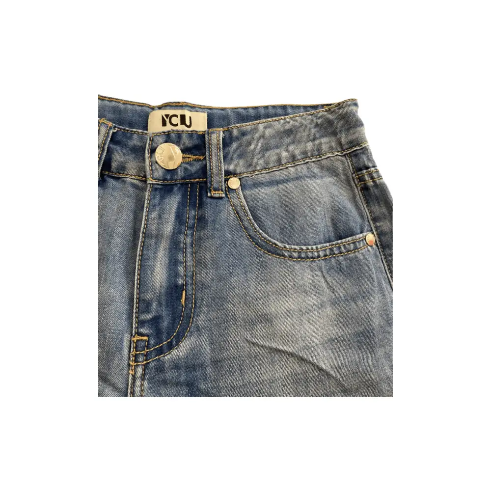 Pantalone denim YClu vita elasticizzata con bottone e passanti dettaglio lavaggio chiaro jeans corti ragazzo regolabili