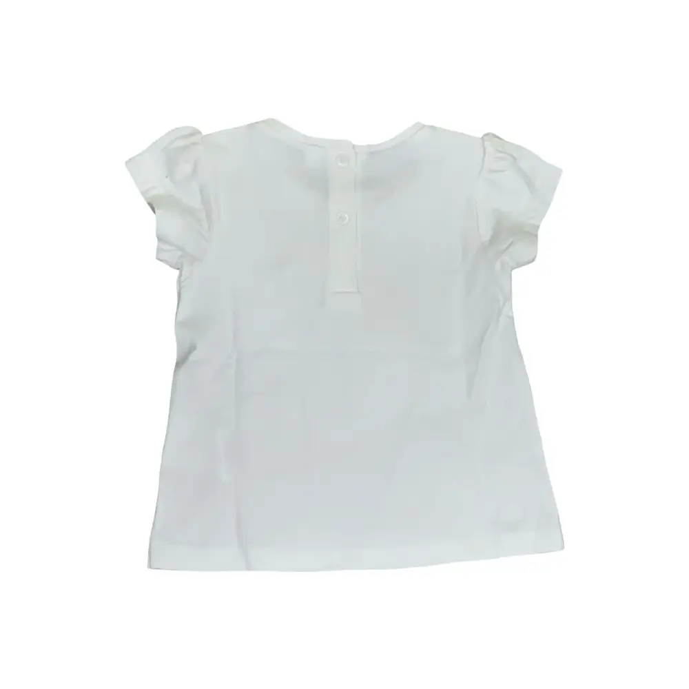 T-SHIRT COLORE LATTE CON I FIORI ROSA TULLE BAMBINA di Sarabanda vista posteriore con bottoni