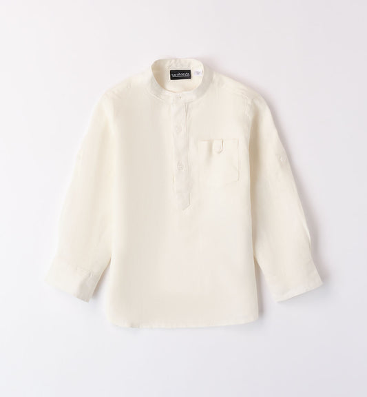 Camicia lino collo coreana colore off white bambino per Bimbo Sarabanda 8069 0112