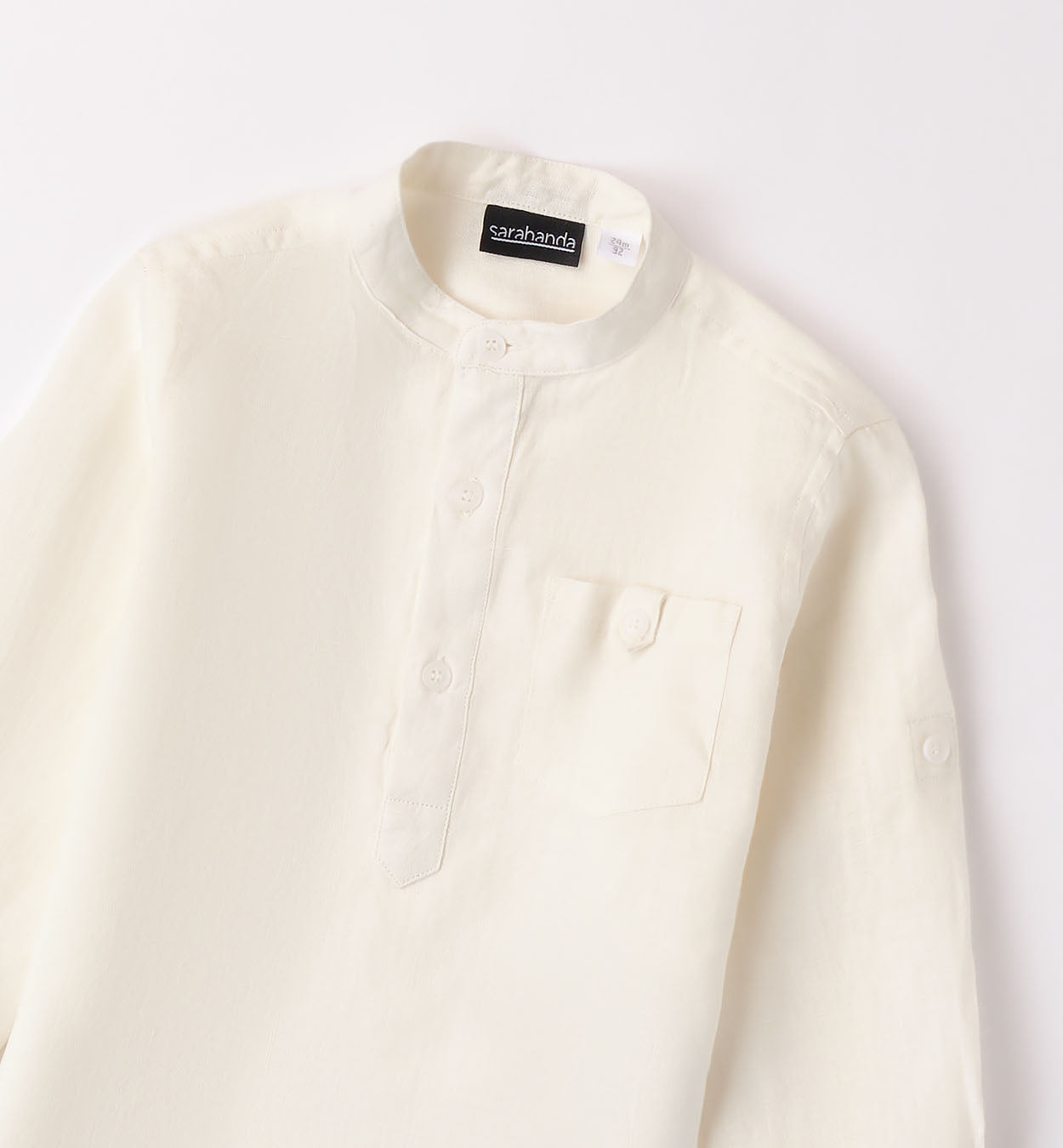 Camicia lino collo coreana colore off white bambino per Bimbo Sarabanda 8069 0112