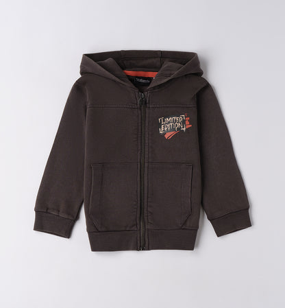 Felpa bambino grigia con cappuccio e zip frontale