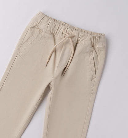 Pantaloni jeans bambino beige/panna con elastico in vita