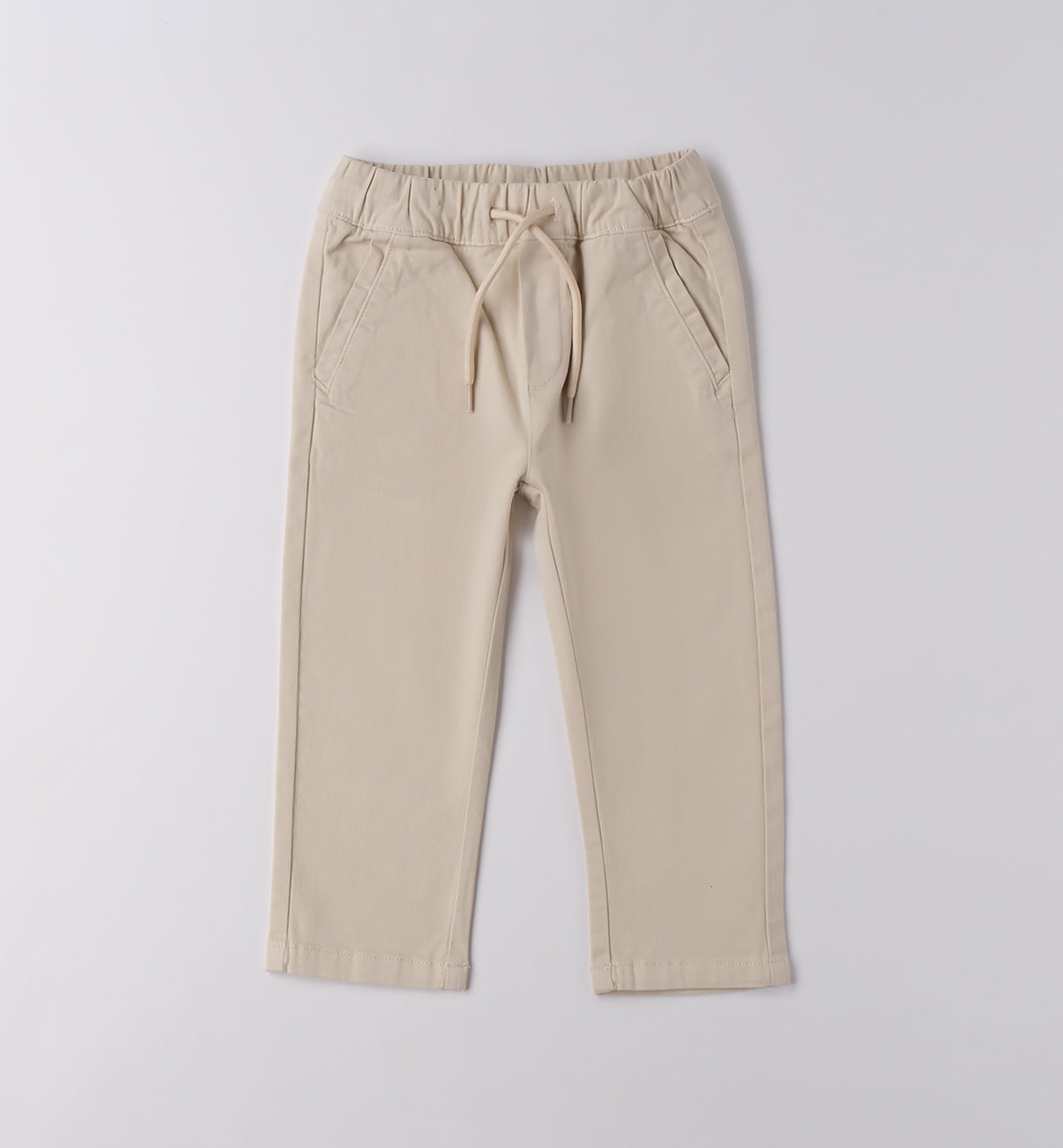 Pantaloni jeans bambino beige/panna con elastico in vita