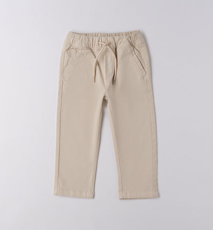 Pantaloni jeans bambino beige/panna con elastico in vita