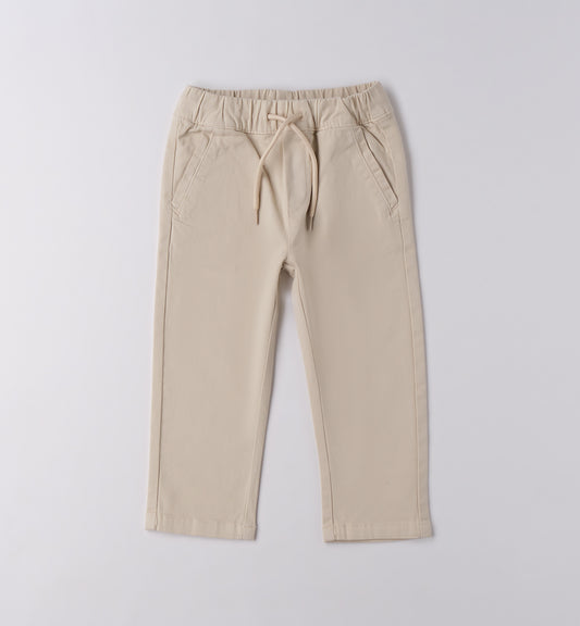 Pantaloni jeans bambino beige/panna con elastico in vita
