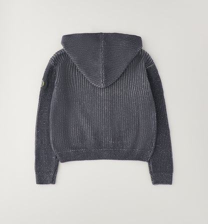 Felpa in Maglia Grigia con Cappuccio e Cerniera Bambino