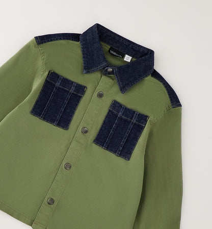 Camicia Bambino Sarabanda Verde Militare e Denim – Modello Trendy