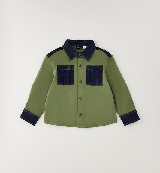 Camicia Bambino Sarabanda Verde Militare e Denim – Modello Trendy