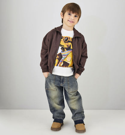 Jeans Bambino Sarabanda Wide Fit Denim Slavato Stretch – Vita Regolabile