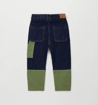 Jeans Bambino Sarabanda Two Tone Carrot Fit – Denim Scuro e Verde Militare
