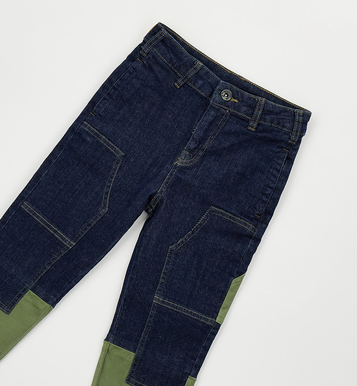Jeans Bambino Sarabanda Two Tone Carrot Fit – Denim Scuro e Verde Militare