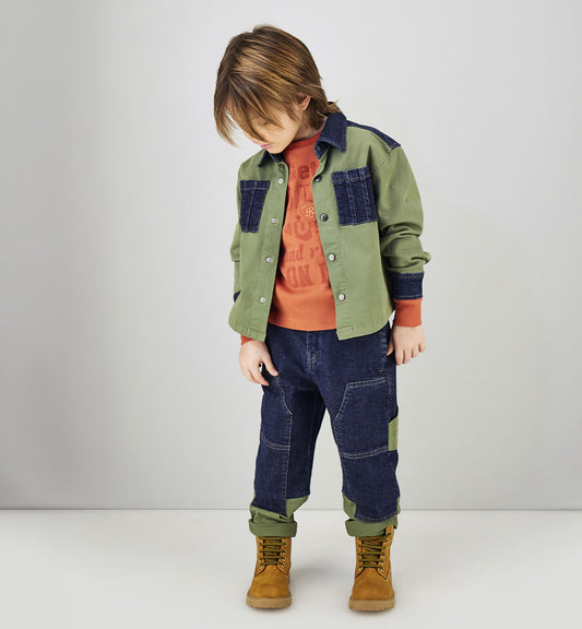 Jeans Bambino Sarabanda Two Tone Carrot Fit – Denim Scuro e Verde Militare