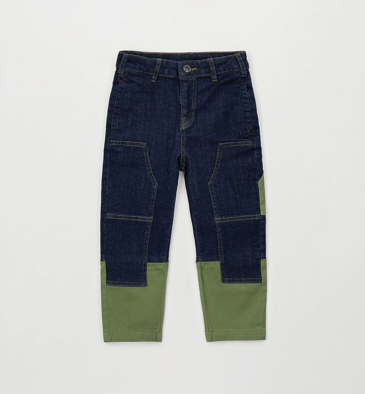 Jeans Bambino Sarabanda Two Tone Carrot Fit – Denim Scuro e Verde Militare