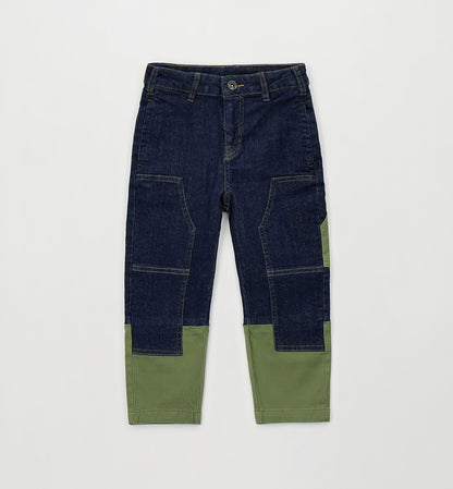 Jeans Bambino Sarabanda Two Tone Carrot Fit – Denim Scuro e Verde Militare